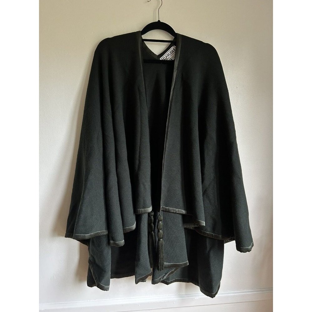 Carlisle 100% Lambswool Cape Blanket Wrap Shawl Tassel Dark Olive Green One Size